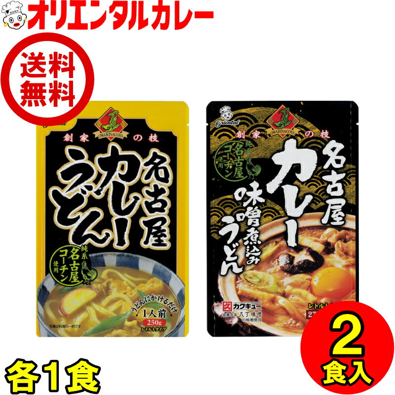 送料無料 2食入 オリエンタル カレー うどん 名古屋コーチン 味噌煮込み うどん レトルト 各1個（計2食） 食べ比べ セット 名古屋 コーチン 八丁味噌 カクキュー 名物 ご当地 買い回り 買いまわり ポイント消化 惣菜 ええもん