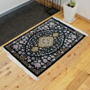 ペルシャ絨毯 【本物イラン産】クム シルク タバタバイ工房 玄関マット 薔薇(バラ) 花柄 88x61cm PM5451 ネイビー パープル 紺 紫 手織り絨毯 華やか 豪華 光沢感 織り密度の高い 最高 品質 【B5】