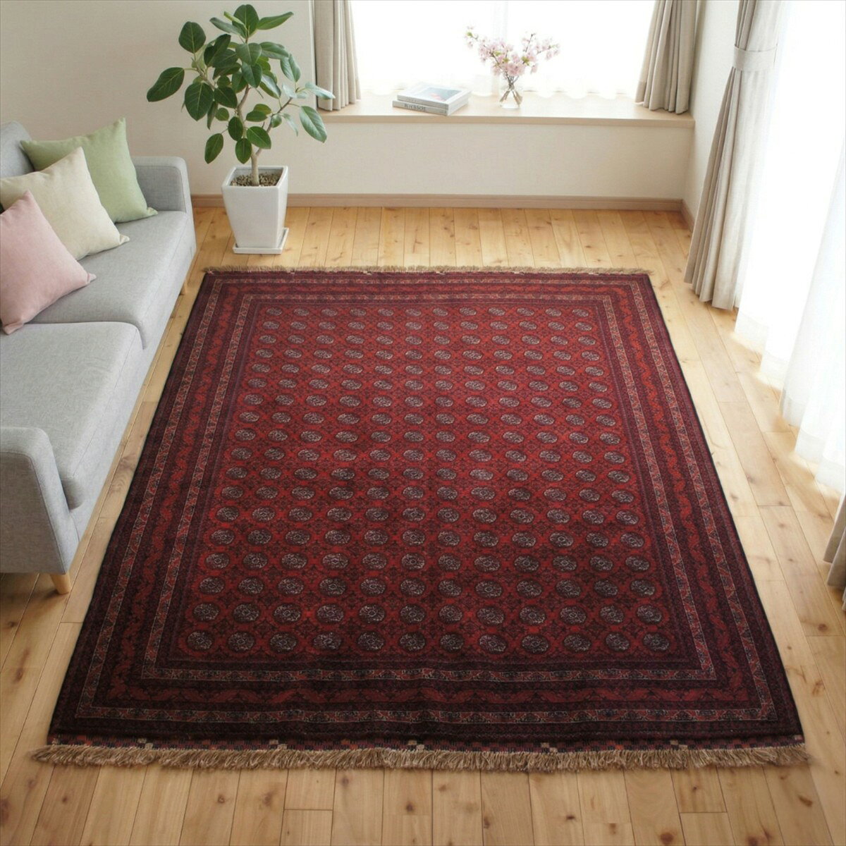 【至宝の逸品】アフガニスタン産 ホジャロシュナイ 絨毯 マザリシャリフ アンティーク ヴィンテージ レッド ワインレッド ウール 深紅の美 芸術品 196×150cm トライバル 手織り絨毯 ラグ カーペット 高品質 PS7295 orientalrugfactory-10002636 オリエンタルラグファクトリー サンプル画像3