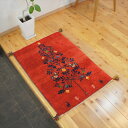 ※織り厚み最高! ペルシャ ギャッベ 【 本場 イラン産 】 玄関マット 90x53cm 厚み 2.62cm レッド 赤 生命の木 ヤギ 羊 ウール ソファ前 玄関 遊牧民 カシュガイ族 シラーズ 天然素材 草木染め手織り じゅうたん ラグ お洒落 おしゃれ 手織り 絨毯 ラグ RJ15029