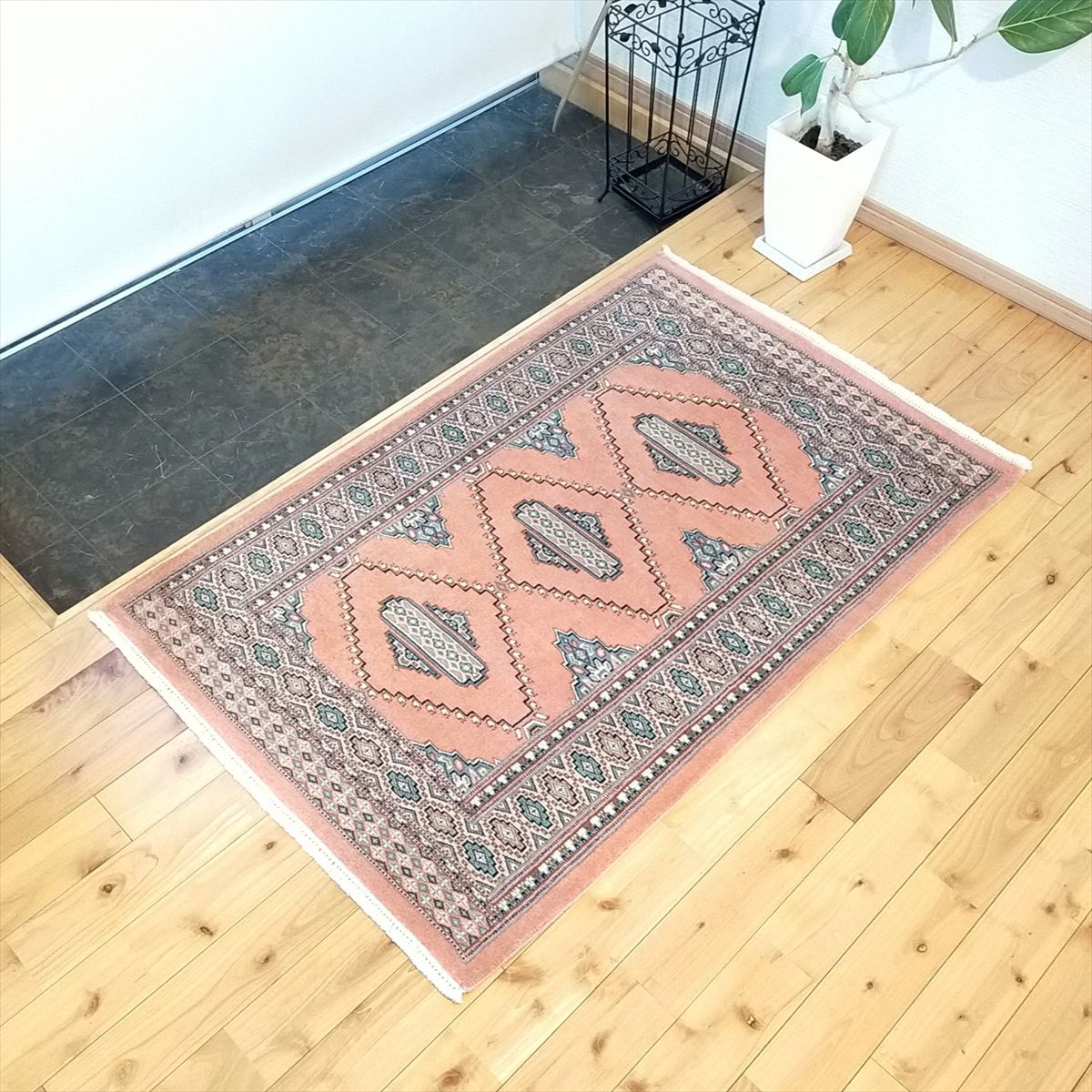 パキスタン絨毯 ハイクオリティ 120x80cm 厚み 0.88cm 玄関マット 手織り カーペット ピンク 桃色 桜色..