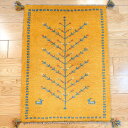 ぺルシャ ギャッベ 【本場 イラン産】 84x62cm 厚み 2.36cm セール ギャベ 玄関マット 遊牧民 カシュガイ族 パネル 生命の木 風景 ヤギ 羊 イエロー 黄色 風水 金運 北欧 ナチュラル シンプル 上質 おしゃれ 天然素材 草木染め 手織り絨毯 RJ7980