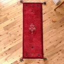ペルシャ ギャッベ 本場 イラン産 118x40cm 厚み 2.37cm レッド 赤色 茜色 パネル 生命の木 ヤギ Gabbeh 赤ちゃんも安心 カシュガイ族 遊牧民族 ソファ前 ミニランナー 細長い キッチンマット 上がり框 RJ14297
