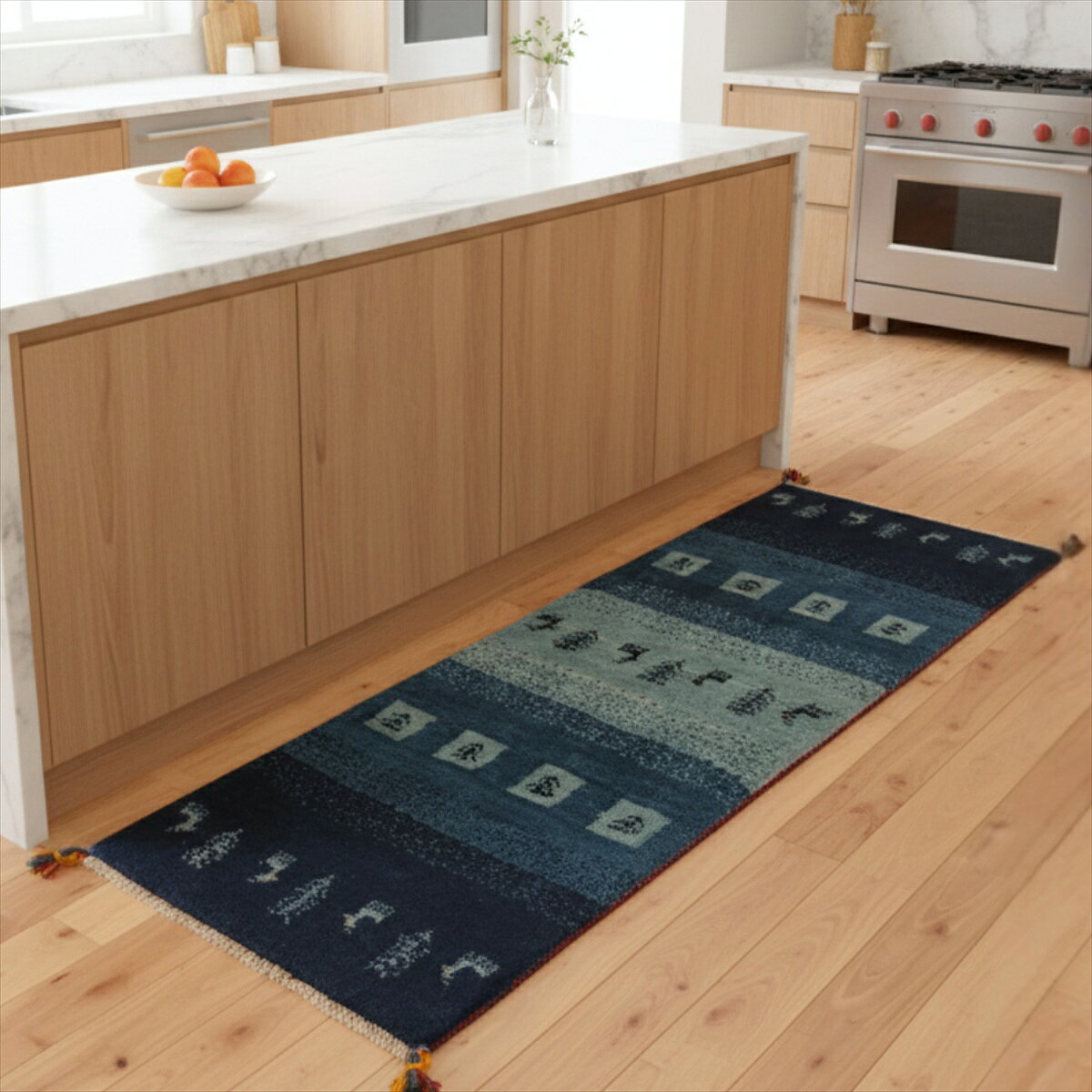 ペルシャ ギャッベ ギャベ 本場イラン産 143×53cm 厚み 2.40cm ブルー 青 キッチンマット ランナー中 細長い ベッドサイド アクセントラグ ナチュラルインテリア 玄関マット ウール 天然素材 草木染め 手織り 絨毯 遊牧民 カシュガイ族 ラグ 102542