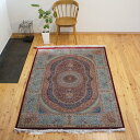 【本場イラン産】 ペルシャ絨毯 ( 機械織り & 手織り仕上げ ) 200x135cm レッド 赤 カシャーン産 ネイアブリシャム ハイブリッド バンブーシルク 天然シルク 玄関マット モーダル ペルシャ PS8894