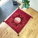 ぺルシャ ギャッベ 【本場 イラン産】 85x65cm セール ギャベ 玄関マット 遊牧民 カシュガイ族 生命の木レッド 赤 茜色 太陽 ひまわり ウール100% 天然素材 草木染め 手織り絨毯 ヤギ 羊 花 RJ12535