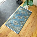 軽くて畳める手織りラグ パキスタン絨毯 シルクタッチ 玄関マット 79x44cm 手織り カーペット ブルー 青 水色 ライトブルー おしゃれ 高級感 明るい かわいい 【A3】(3)