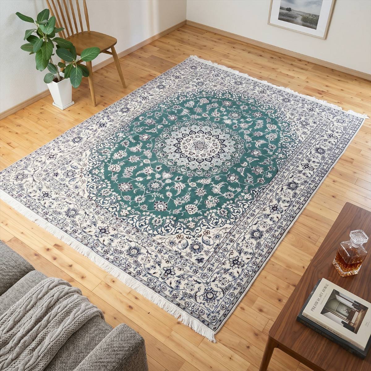 6帖用（261 cm×352 cm） - ペルシャ絨毯 【本物イラン産】 ナイン産 マット アイボリー 254×200cm 9La ( ノーラ ) 手織り絨毯 ラグ 本場 5大産地 エレガント 華やか 豪華 約 200 × 250 cm NT14939