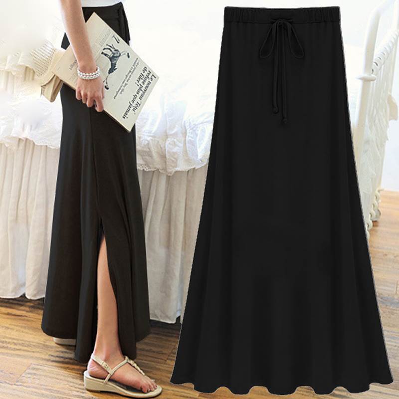 スカート レディース ロング マキシ Aライン サイドスリット セミフレア ハイウエスト 黒 ダークグレー グレー 春 夏 デート お出かけ 休日 お泊まり 通学 リゾート 大人 学生 2代 3代 シンプル カジュアル 上品 きれいめ おしゃれ シック こなれ感 普 韓国 オルチャン