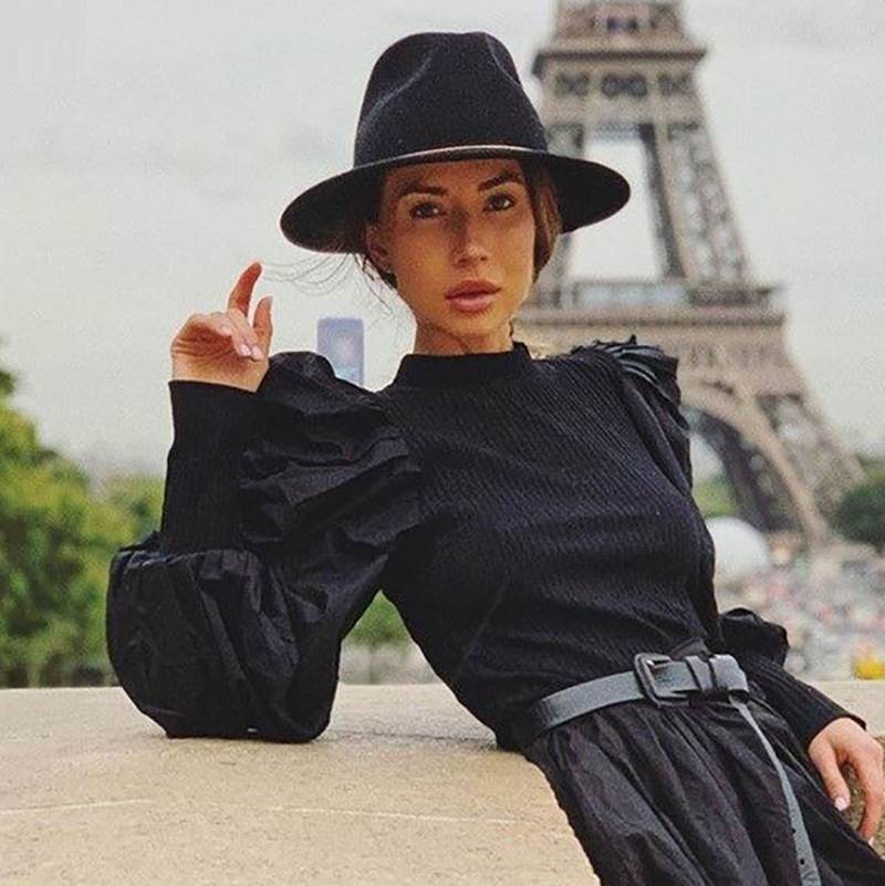 乐天商城 - Tシャツ 長袖 レディース ラウンドネック ボリューム 袖 パフスリーブ パッチワーク 異素材 MIX トップス レイヤード風 ロンT 春 秋 冬 きれいめ かわいい シンプル カジュアル おしゃれ 着痩せ 細見え 着回し 休日 デート パーティー 女子会 OL 学生 大 韓国 オルチャン