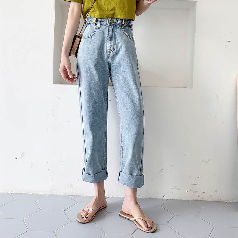 乐天商城 - レディース ジーンズ ワイドレッグ パンツ デニム ハイウエスト ズボン シンプル ポケット付き ストレート ルーズ ゆったり ジッパー ロールアップ こなれ感 抜け感 お洒落 大人 オールシーズン ブラックグレー 通勤 通学 お出かけ デート 旅行 休日 S M L 韓国 オルチャン