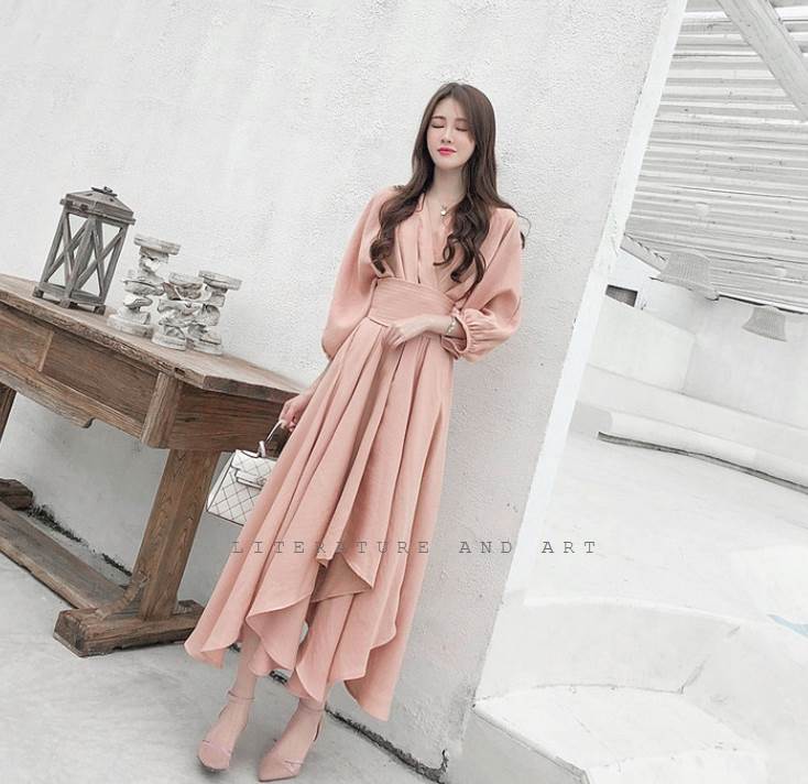 樂天商城 - ロング ワンピース レディース ドレス スカート フェミニン キュート ガーリー ピンク 人気 新品 上質 優雅 ハイエンド 高級感 オシャレ 謝恩会 結婚式 二次会 休日 デート お出かけ お呼ばれ 旅行 OL 学生 ママ 通学 大人 可愛い キュート 春 秋 デ 韓国 オルチャン