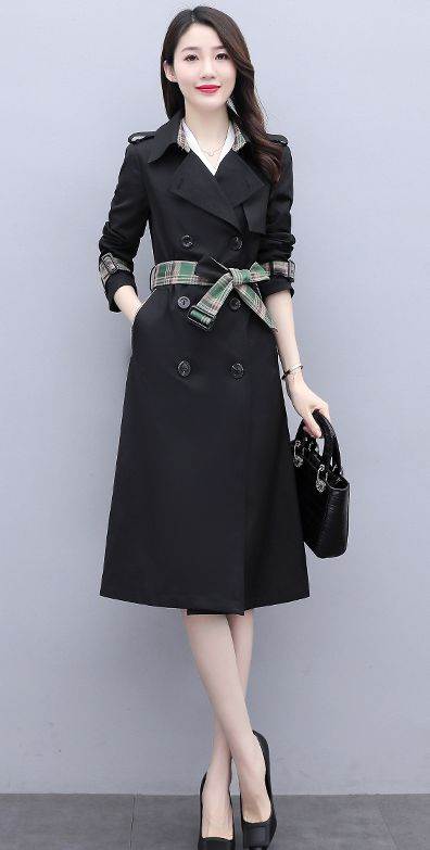 乐天商城 - レディース コート ブラック ジャケット ミドル丈 ブリティッシュスタイル 裏地 柄 大きいサイズ 春 秋 大人 上品 エレガント きれいめ カジュアル おしゃれ 着痩せ 細見え 個性的 休日 デート お出かけ お呼ばれ 旅行 OL 学生 ママ 通勤 通学 ブラック カーキ M L XL 2XL