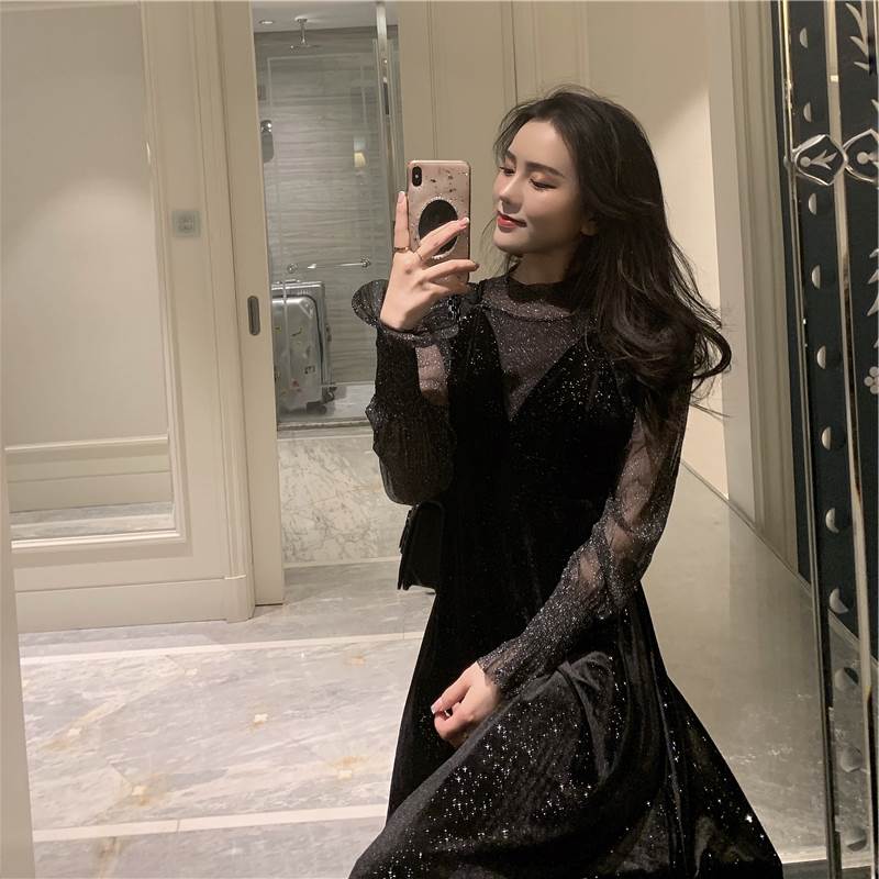 樂天商城 - ワンピース ドレス スカート ロング丈 ミモレ丈 ウエストマーク シースルー 長袖 レディース かわいい 大人可愛い きれいめ 上品 こなれ感 シンプル カジュアル 主役級 存在感 個性的 韓国 オルチャン デート お出かけ ワンピース Aライン フレア シアー Vネック