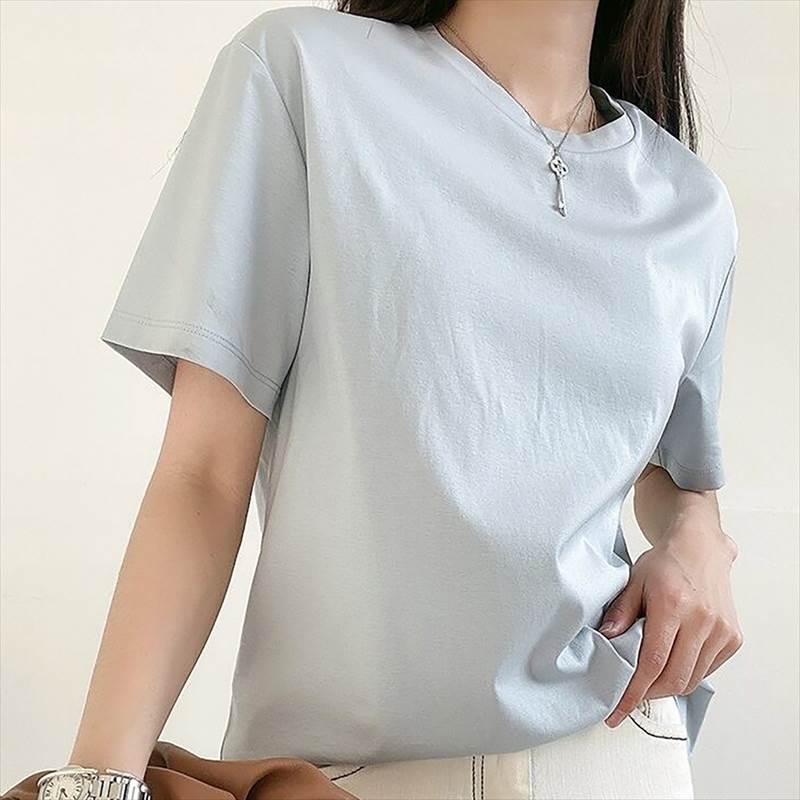 乐天商城 - Tシャツ レディース 半袖 ゆったり 夏 トップス カットソー ラウンドネック 無地 シンプル 綿1％ 春 秋 定番 大人 上品 エレガント きれいめ かわいい シンプル カジュアル フォーマル おしゃれ 着痩せ 細見え 個性的 合わせやすい おうち時間 休日 デ 韓国 オルチャン