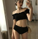 水着 ビキニ セパレート オフショルダー セット 上下セット 2点セット ツーピース かわいい 大人可愛い きれいめ 無地 1代 2代 3代 レディース ファッション L 韓国 オルチャン(4)