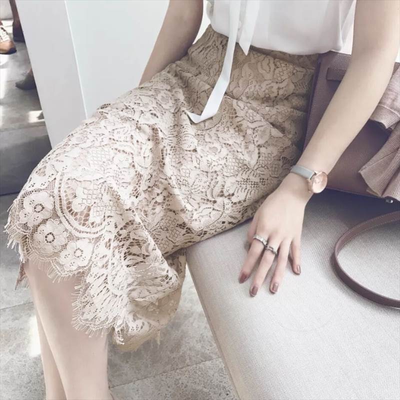 スカート ヒップスカート ミドル丈 ストレート レース 刺繍 バックスリット 大人可愛い 大人 上品 おしゃれ お洒落 シック 花柄 春 夏 2代 3代 4代 レディース デート お出かけ ファッション サイズ S M L XL 2XL 色展開 ブラック 韓国 オルチャン