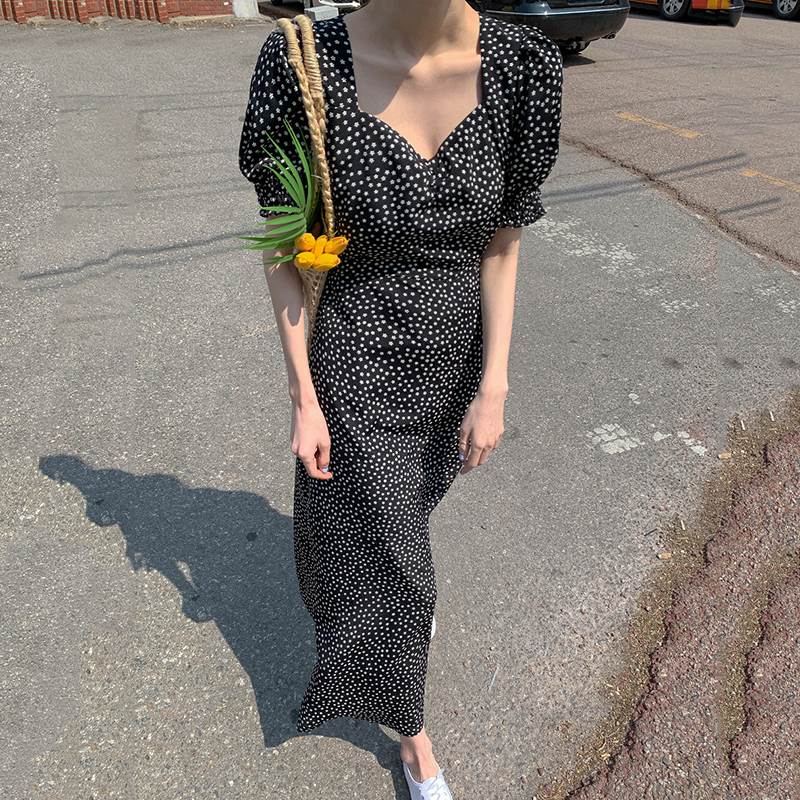 ワンピース レディース ロングワンピース ロング ドレス フレンチスタイル ハイウエスト ランタンスリーブ プルオーバー Vネック ミドル丈スカート かわいい 大人可愛い きれいめ シンプル カジュアル 大人 上品 おしゃれ お洒落 かっこ 韓国 オルチャン