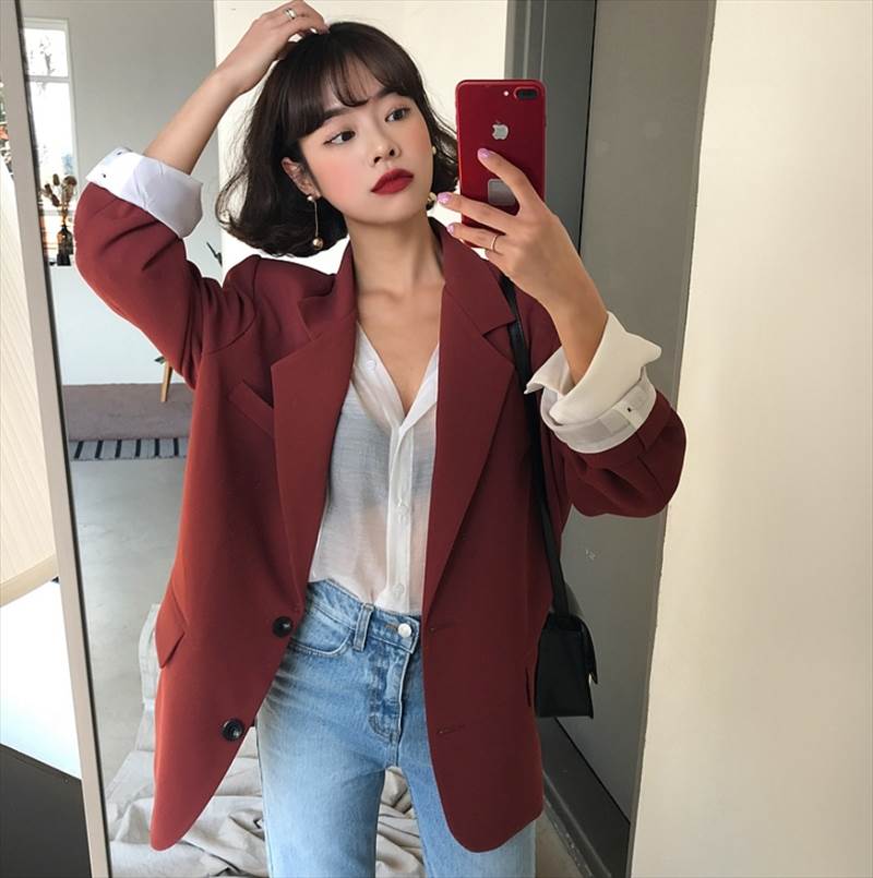 Rakuten - アウター ジャケット ロング丈 袖あり 長袖 Vネック 襟付き ストレート ポケット 大人可愛い きれいめ カジュアル 上品 おしゃれ お洒落 かっこいい メンズライク ガーリー かっちり 無地 春 秋 1代 2代 3代 レディース オフィス ビジネス OL 通 韓国 オルチャン