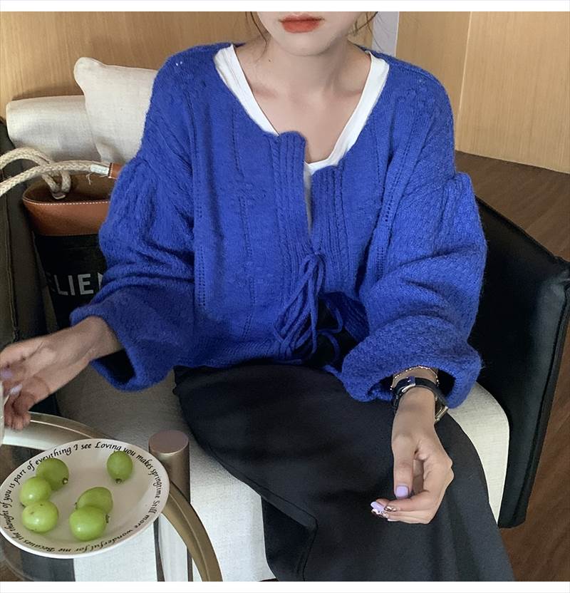 乐天商城 - トップス ニット カーディガン 袖あり 長袖 ランタンスリーブ ラウンドネック ストレート かわいい 大人可愛い きれいめ カジュアル 大人 上品 おしゃれ お洒落 メンズライク ガーリー 春 秋 冬 1代 2代 3代 レディース 学生 通学 デート 韓国 オルチャン