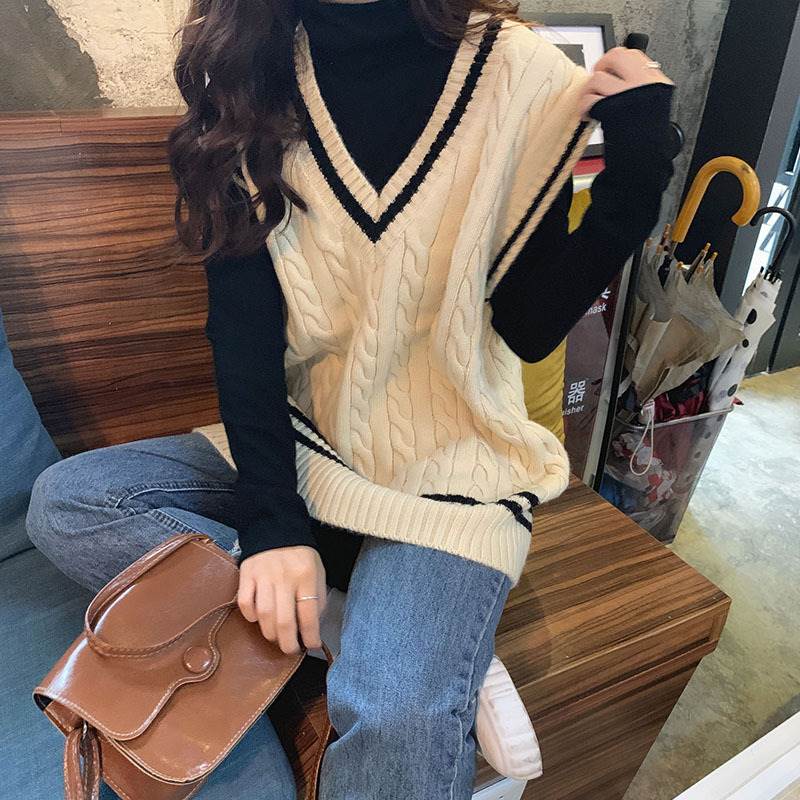 V-Neck - トップス デート セーター ベスト 袖なし Vネック 伸縮性 かわいい 大人可愛い きれいめ シンプル カジュアル 上品 おしゃれ お洒落 かっこいい 大人女子 こなれ感 ラフ メンズライク ラブリー キュート ガーリー 個性的 クール 主役級 存在感 レ 韓国 オルチャン