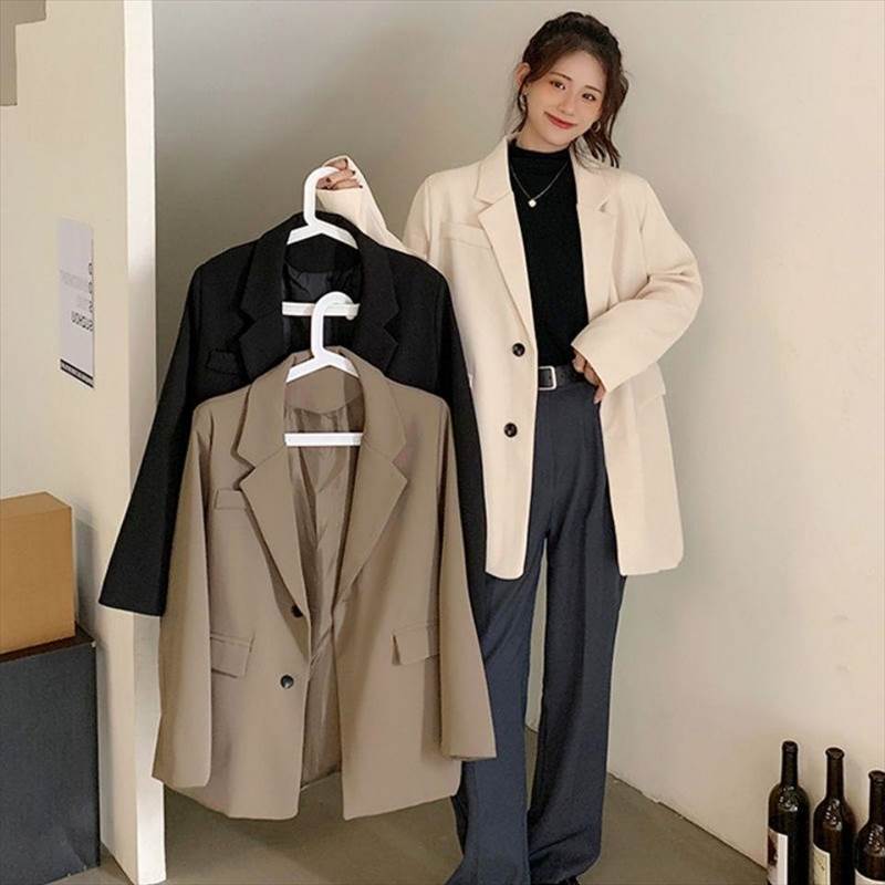 カラバリ 長袖 Vネック テーラードジャケット アウター ジャケット 上着 スーツ ミディアム丈 袖あり 襟付き 前開き かわいい 大人可愛い シンプル カジュアル 大人 おしゃれ お洒落 大人女子 こなれ感 マニッシュ ルーズ 無地 春 秋 1代 2代 韓国 オルチャン