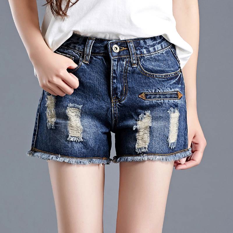 Short Pants - 切りっぱなし ダメージ ショート デニムパンツ ボトムス パンツ Gパン ズボン ショートパンツ ショート丈 ワイド Aライン ファスナー ポケット ハイウエスト デニム ブルーデニム かわいい 大人可愛い シンプル カジュアル 大人 おしゃれ お 韓国 オルチャン