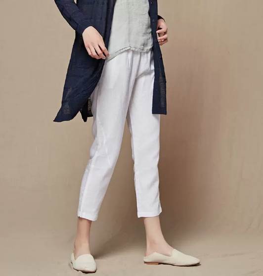 Rakuten - レディース ボトムス パンツ 7分丈 テーパード スリム ポケット ウエストゴム 麻 個性的 M L XL 2XL 白 黒 アプリコット オレンジ かわいい 大人可愛い きれいめ シンプル カジュアル 大人 上品 おしゃれ ラフ 韓国 オルチャン 大人女子 パンツ 無地 春 夏 デート