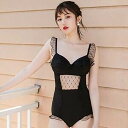 水着 レディース ワンピース 黒 フリル セクシー 大きいサイズ XL ワイヤー パッド 付き 盛れる インナー スイム ウェア 夏 かわいい 大人っぽい 体型カバー 旅行 海 プール ビーチ リゾート BBQ シンプル カジュアル おしゃれ 休日 パーティー イベント O 韓国 オルチャン(4)
