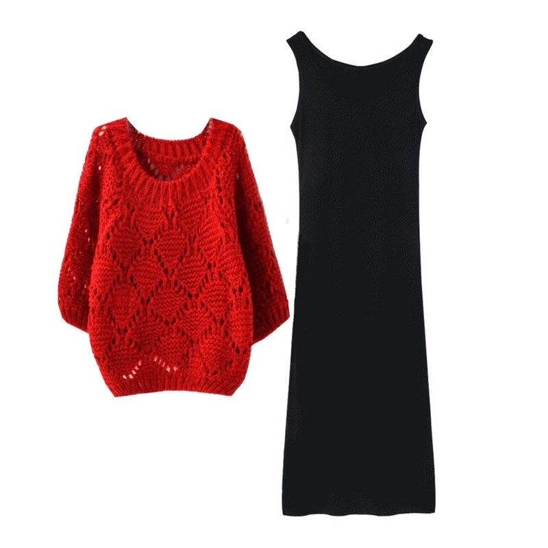 セーター ドレス ミディアム丈 ハイウエスト 袖あり 長袖 ラウンドネック レギュラー プルオーバー きれいめ シンプル 大人 上品 おしゃれ お洒落 かっこいい レトロ 大人女子 こなれ感 エレガント モダン 主役級 存在感 抜け感 ヨーロピアン オ 韓国 オルチャン