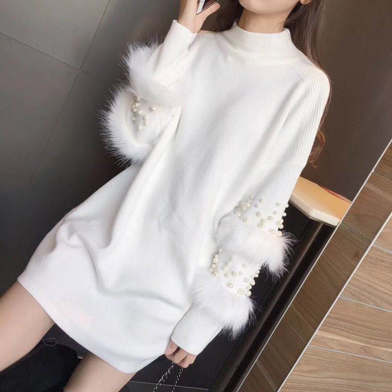 乐天商城 - セーター 膝丈 ひざ丈 ミディアム丈 袖あり 長袖 レギュラー プルオーバー ツーピース きれいめ シンプル 大人 上品 おしゃれ お洒落 かっこいい レトロ 大人女子 こなれ感 ヨーロピアン オールマッチ ハイエンド ニッチ 清涼感 シック 無地 ランチ 韓国 オルチャン