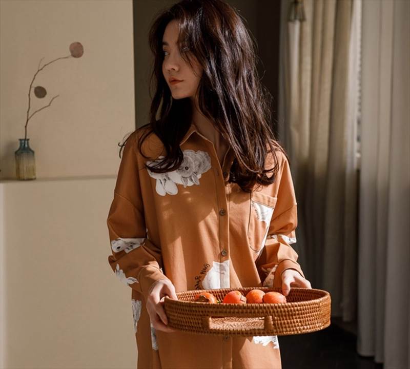 パジャマ 部屋着 寝巻き ナイトウェア 袖あり ラウンドネック 綿 シルク コットン きれいめ 大人 上品 ..