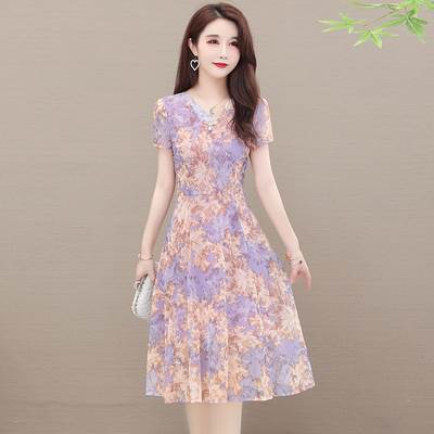 花柄ワンピース ワンピース フレアワンピース ワンピドレス 膝丈 ひざ丈 袖あり 半袖 Vネック フレア Aライン シフォン かわいい 大人可愛い きれいめ シンプル カジュアル 大人 上品 おしゃれ お洒落 大人可愛い 大人女子 こなれ感 キュ 韓国 オルチャン