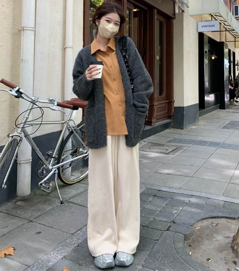 ロング丈コーデュロイハイウエストワ...
