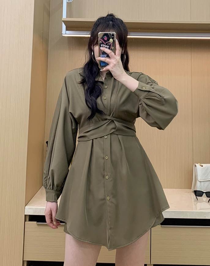 乐天商城 - ショートパンツ付 トップス シャツ 袖あり 長袖 Vネック 襟付き ストレート リボン ウエストマーク ウエストリボン バックリボン ハイウエスト 前開き 薄手 かわいい 大人可愛い きれいめ シンプル カジュアル 大人 上品 おしゃれ お洒落 大人可愛 韓国 オルチャン