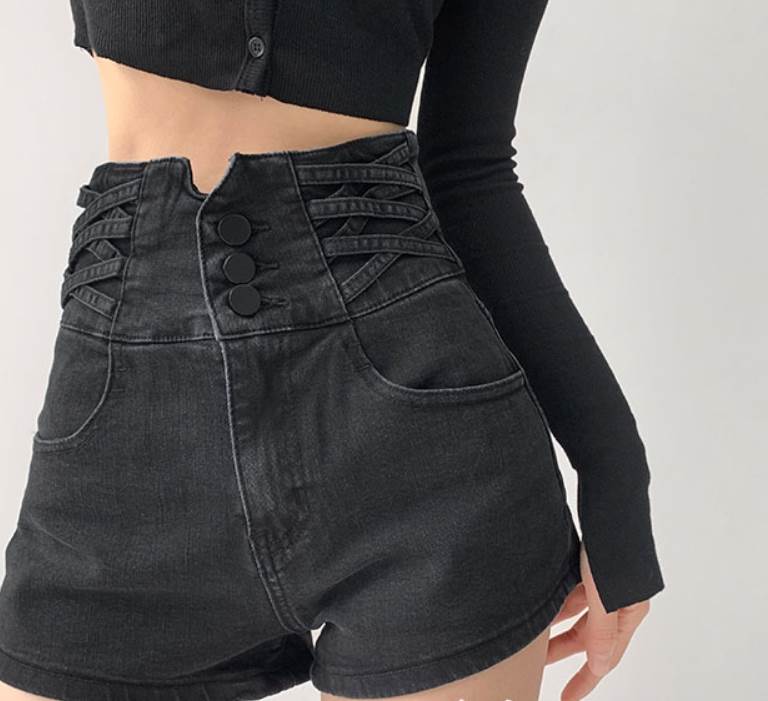 乐天商城 - ボトムス パンツ ズボン ショートパンツ ショート ショート丈 スリム タイト 細身 ポケット ハイウエスト デニム ブルーデニム カラーデニム 薄手 かわいい 大人可愛い シンプル カジュアル 大人 おしゃれ お洒落 大人可愛い 大人女子 こなれ感 韓国 オルチャン