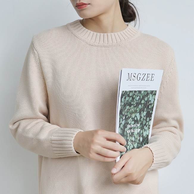 Crew Neck - トップス セーター 袖あり 長袖 クルーネック スリット サイドスリット ニット かわいい 大人可愛い シンプル カジュアル 大人 おしゃれ レトロ 大人女子 こなれ感 ラフ マニッシュ 抜け感 無地 都会的 ベーシック イベント 個性的 トップス 秋 冬 韓国 オルチャン