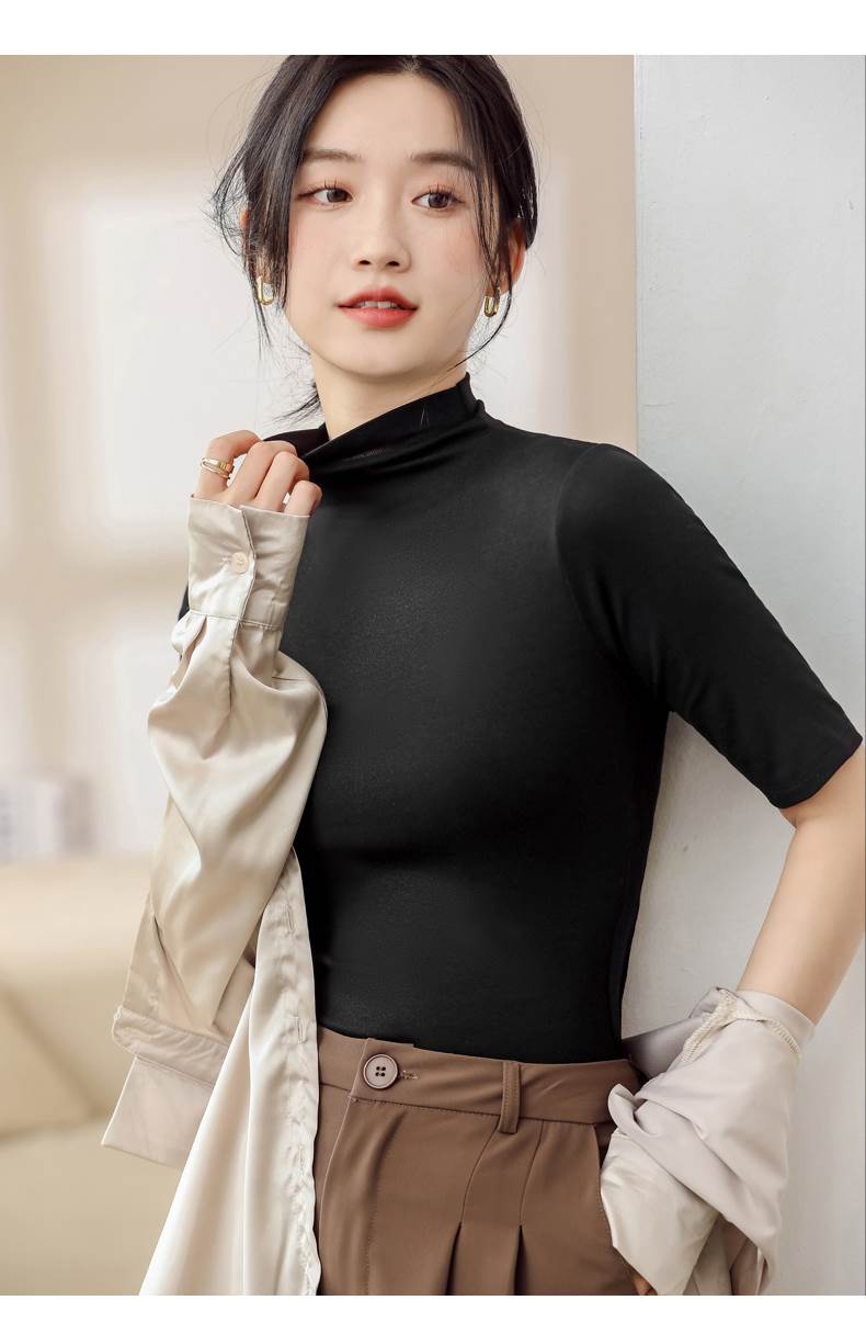 乐天商城 - トップス シャツ 袖あり 半袖 五分袖 ハイネック レギュラー 綿 シンプル カジュアル 大人 おしゃれ かっこいい 大人可愛い 大人女子 こなれ感 ラフ 抜け感 オールマッチ 爽やか 清涼感 無地 秋 都会的 ベーシック 個性的 トップス レディース 韓国 オルチャン