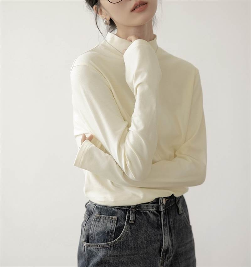 乐天商城 - トップス 半ハイネック 長袖 ロンT レディース プルオーバー インナー 襟付き かわいい 大人可愛い きれいめ シンプル カジュアル おしゃれ こなれ感 無地 春 秋 冬 ロングシーズン ママ 通勤 学生 学校 通学 都会的 旅行 個性的 トップス 公園 韓国 オルチャン