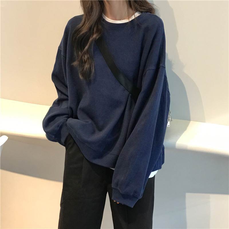 トップス オーバーサイズ ラウンドネック トレーナー レディース プルオーバー スウェット 部屋着 丈長 長袖 ドロップショルダー 襟なし かわいい 大人可愛い きれいめ シンプル カジュアル おしゃれ ルーズ 無地 春 秋 冬 個性的 トップス 通勤 韓国 オルチャン