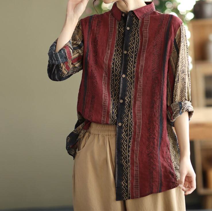 レディーストップスシャツ長袖襟付き...