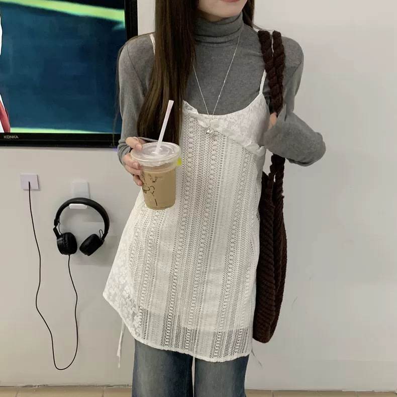 レディース トップス ワンピース キャミソール ミニ ショート 袖なし ノースリーブ Uネック ラウンドネック ストレート Iライン 切り替え レース 透け感 切り替えデザイン 薄手 かわいい 大人可愛い おしゃれ レトロ 送料無料 個性的 ワンピース ラフ 韓国 オルチャン