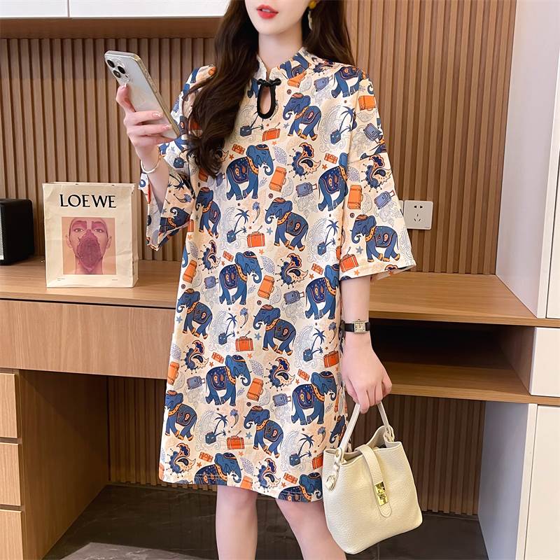 ワンピース ドレス スカート 7分袖 スタンドカラー レディース かわいい 大人可愛い きれいめ 上品 こなれ感 シンプル カジュアル 主役級 存在感 個性的 韓国 オルチャン デート お出かけ ワンピース ひざ丈 Aライン フレア ドロップショルダー 薄手 チャイナ風