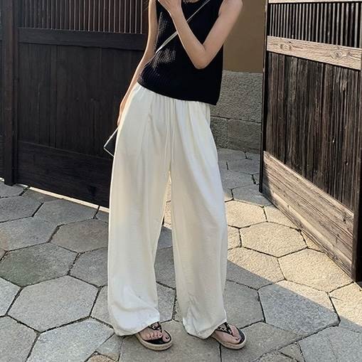 樂天商城 - イージーパンツ ボトムス フルレングス ハイウエスト ウエストゴム レディース かわいい 大人可愛い きれいめ 上品 こなれ感 シンプル カジュアル 主役級 存在感 個性的 韓国 オルチャン 伸縮性 デート お出かけ イージーパンツ ワイド 薄手 ポケット ロング丈 無地