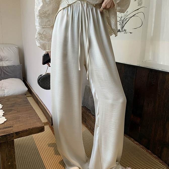 Rakuten - パンツ ボトムス フルレングス ハイウエスト ウエストゴム レディース かわいい 大人可愛い きれいめ 上品 こなれ感 シンプル カジュアル 主役級 存在感 個性的 韓国 オルチャン 伸縮性 デート お出かけ パンツ ワイド 柔らかい ロング丈 無地 ドロスト タック