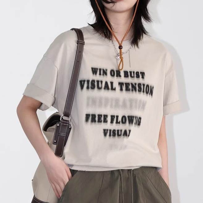 Other - Tシャツ カットソー ブラウス トップス 半袖 ラウンドネック クルーネック レディース かわいい 大人可愛い きれいめ こなれ感 シンプル カジュアル 主役級 存在感 個性的 韓国 オルチャン デート お出かけ Tシャツ プルオーバー ストレート ラフ 5分袖 プリント