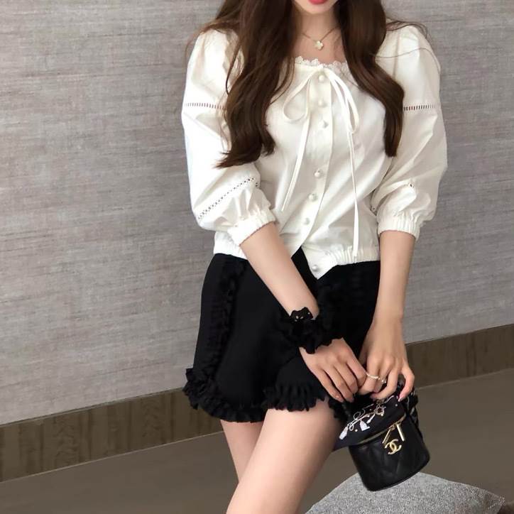 シャツブラウストップスカットソース...