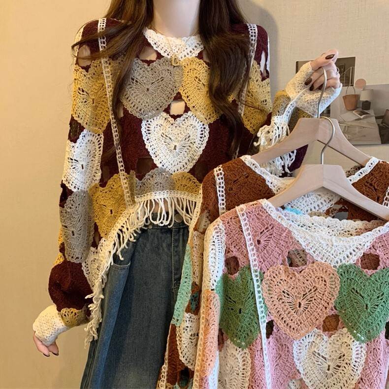 樂天商城 - 二ットソー セーター ニット トップス ラウンドネック ワイド レディース かわいい 大人可愛い きれいめ 上品 こなれ感 シンプル カジュアル 主役級 存在感 個性的 韓国 オルチャン デート お出かけ ニットソー プルオーバー ショート丈 シースルー フリンジ モテ