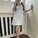 レディース ワンピース 半袖 Vネック ショート丈 文字 プリント Aライン ルーズ きれいめ 上品 おしゃれ お洒落 シンプル 大人可愛い 大人女子 かっこいい スタイリッシュ クール モダン シック フェミニン レトロ 主役級 存在感 こなれ感 抜け感 韓国 オルチャン(4)