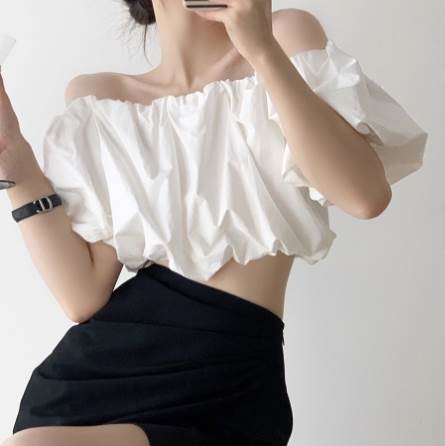 Short Sleeves - セットアップ カットソー ロングスカート トップス ボトムス ミモレ丈 レディース かわいい 大人可愛い きれいめ こなれ感 シンプル カジュアル 主役級 存在感 個性的 韓国 オルチャン デート お出かけ セットアップ オフショルダー ハイウエスト サイドスリット